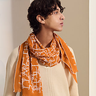 HERMES PARIS カシミヤ100%ストール オレンジ パープル 薄手春夏 HERMES PARIS カシミヤ100%ストール オレンジ パープル 薄手春夏